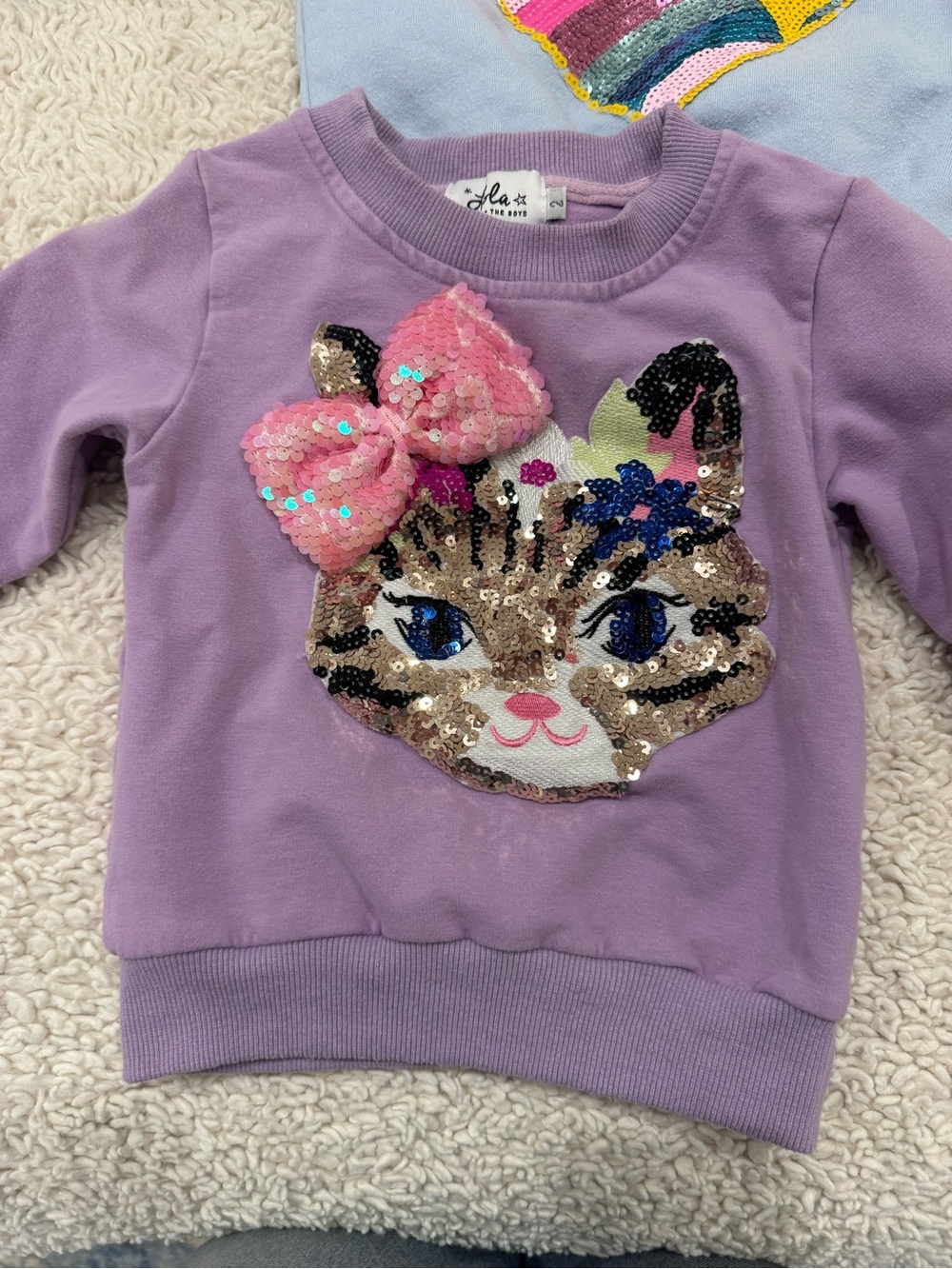 Lola + The Boys Sequin Cat Bow Sweatshirt Lavender Girls Size 2
